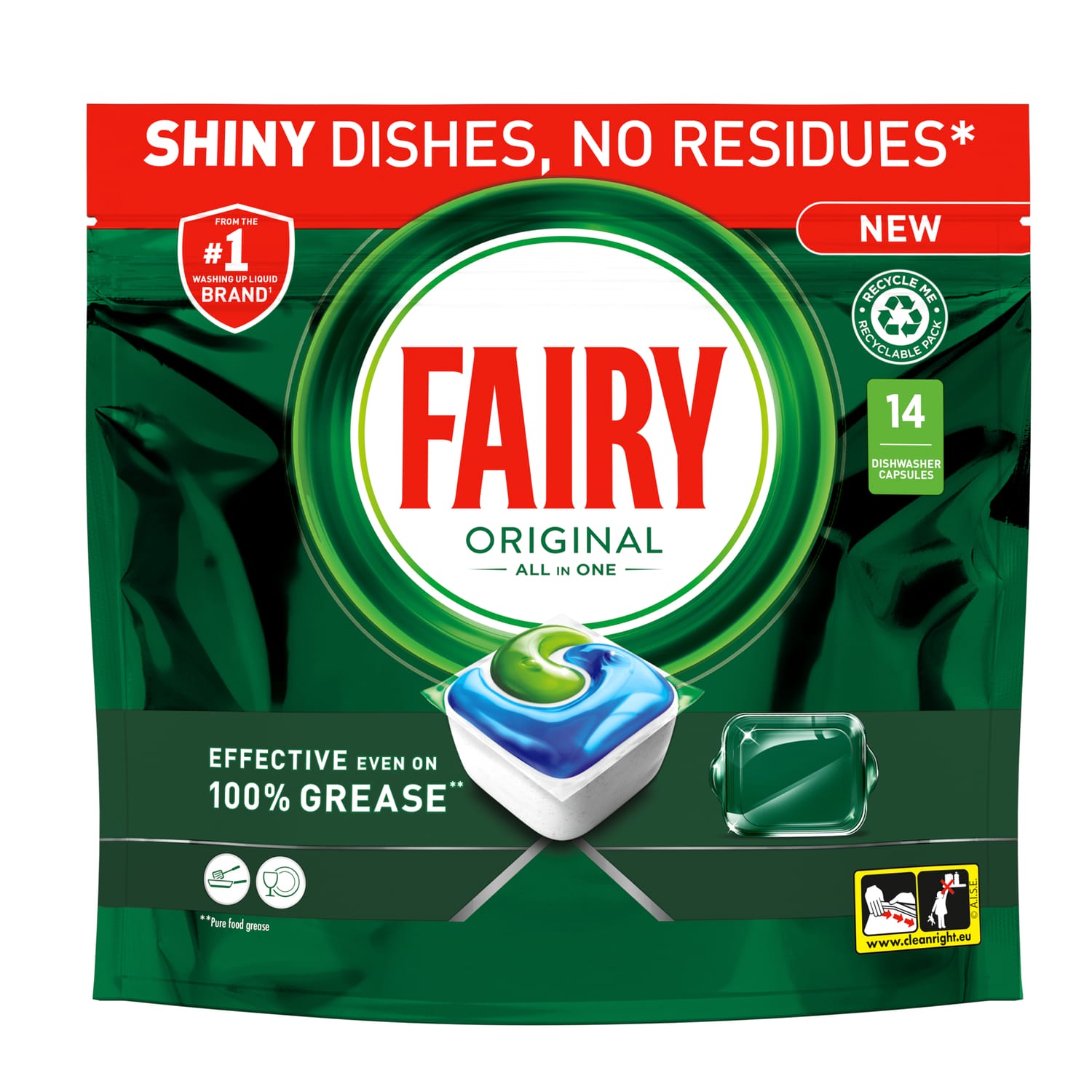 Fairy Original All In One Dishwasher Tablets Regular 14 Tablets
