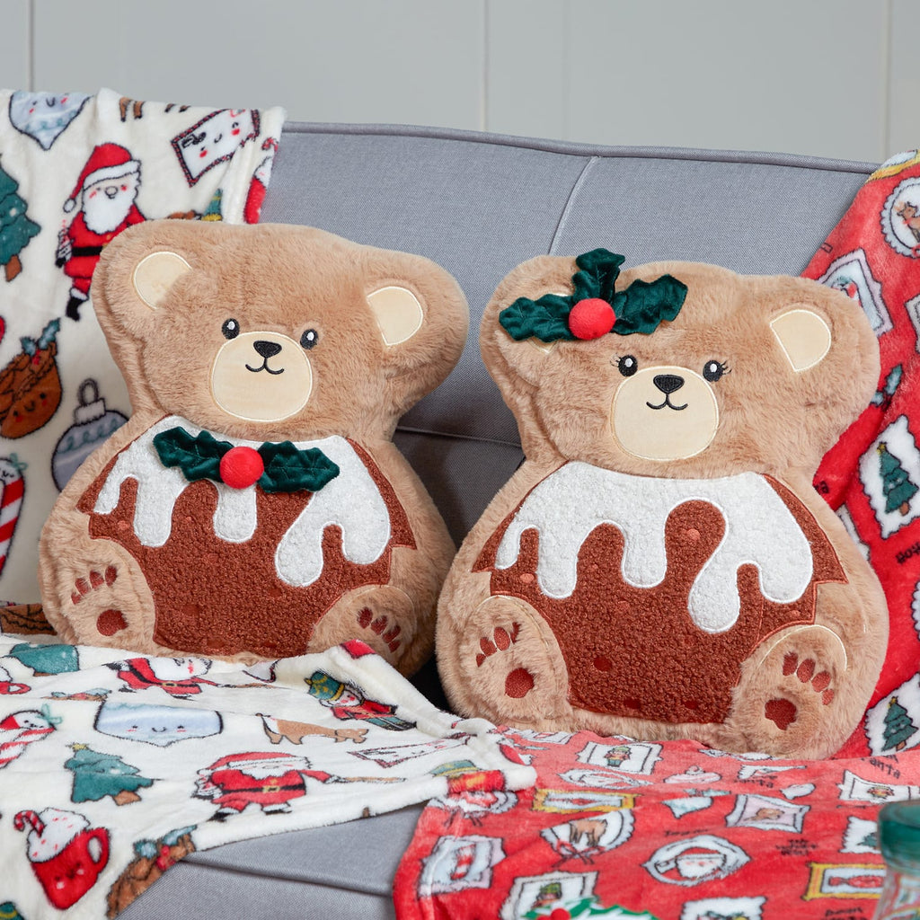 Sleigh Bells Christmas Pudding Bear Cushion - Girl, product image 2