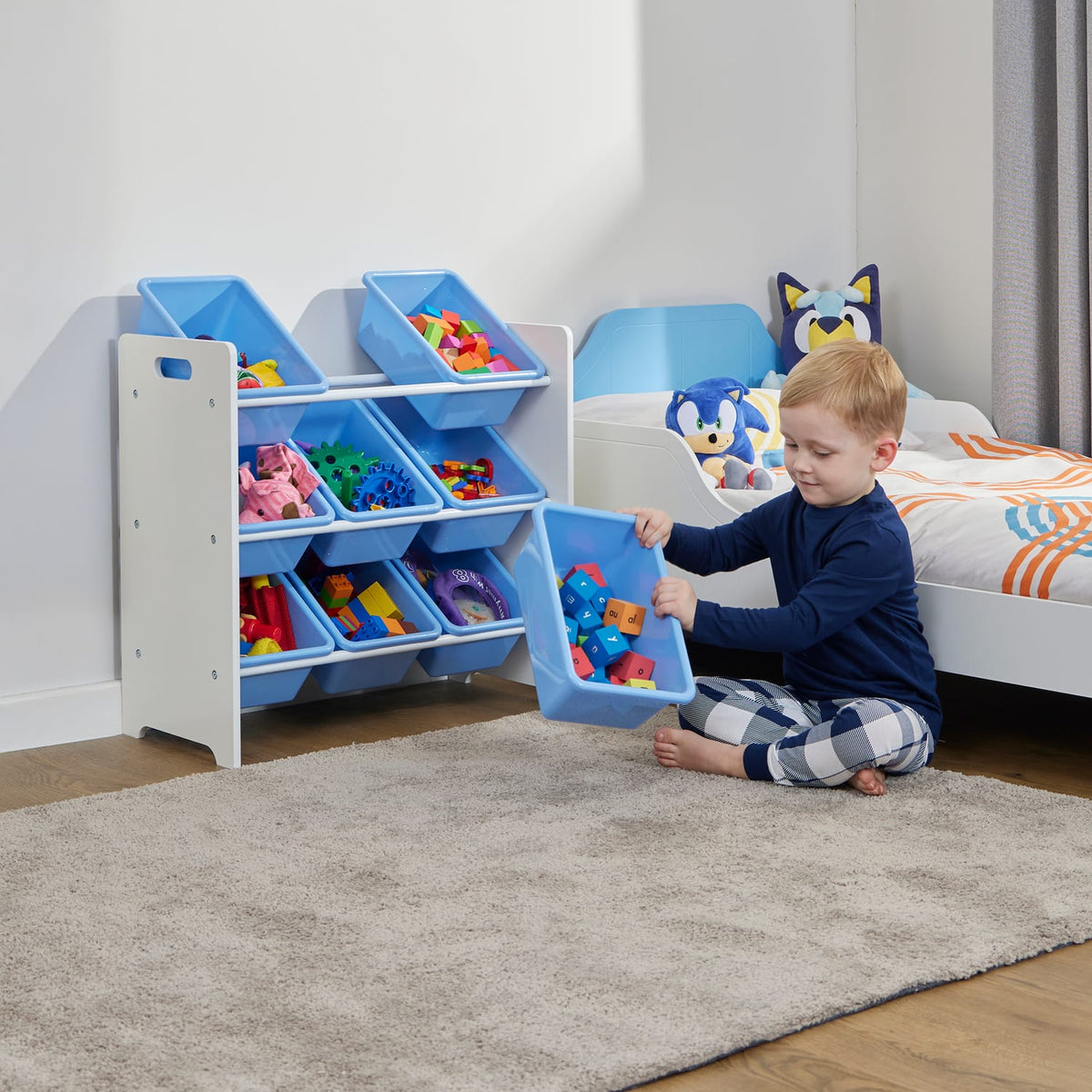 Liberty House Toys Kids 9 Bin Storage unit - White & Blue, product image 3